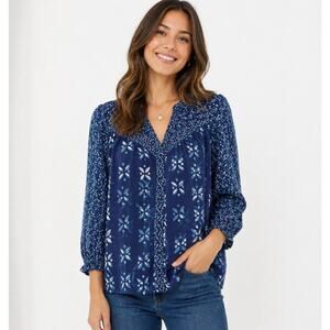Fat Face Petra Woodblock Patchwork Floral Button Front Blouse Cotton Womens 10